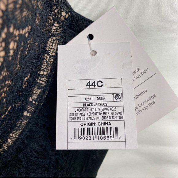 Auden The Sublime Bra 44C Black Lace Plunge Coverage Push Up Underwire NEW - Picture 7 of 11